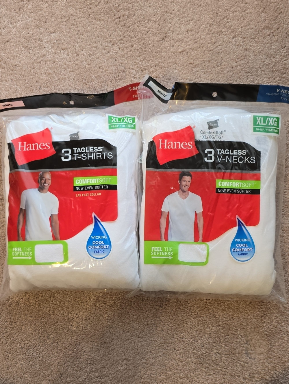 NWT 2x 3 Packs Of Hanes XL T-shirts One Pack Is V-necks